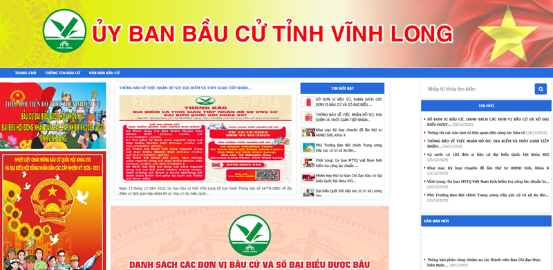 Giới thiệu trang thông tin điện tử của Ủy ban bầu cử tỉnh Vĩnh Long phục vụ công tác bầu cử đại biểu Quốc hội khóa XVI và đại biểu Hội đồng nhân dân các cấp nhiệm kỳ 2026 - 2031